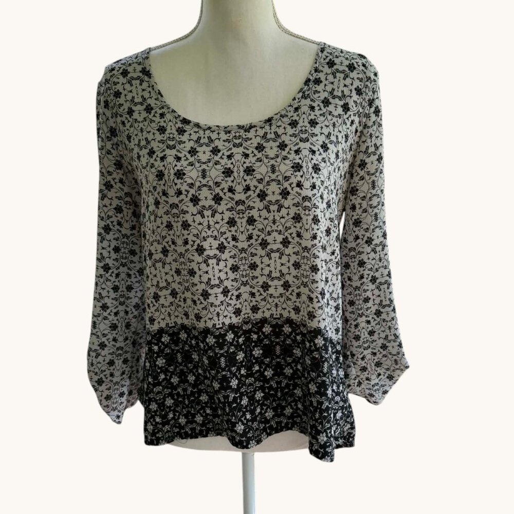 CURE Black and Grey Floral Long Sleeve Blouse
